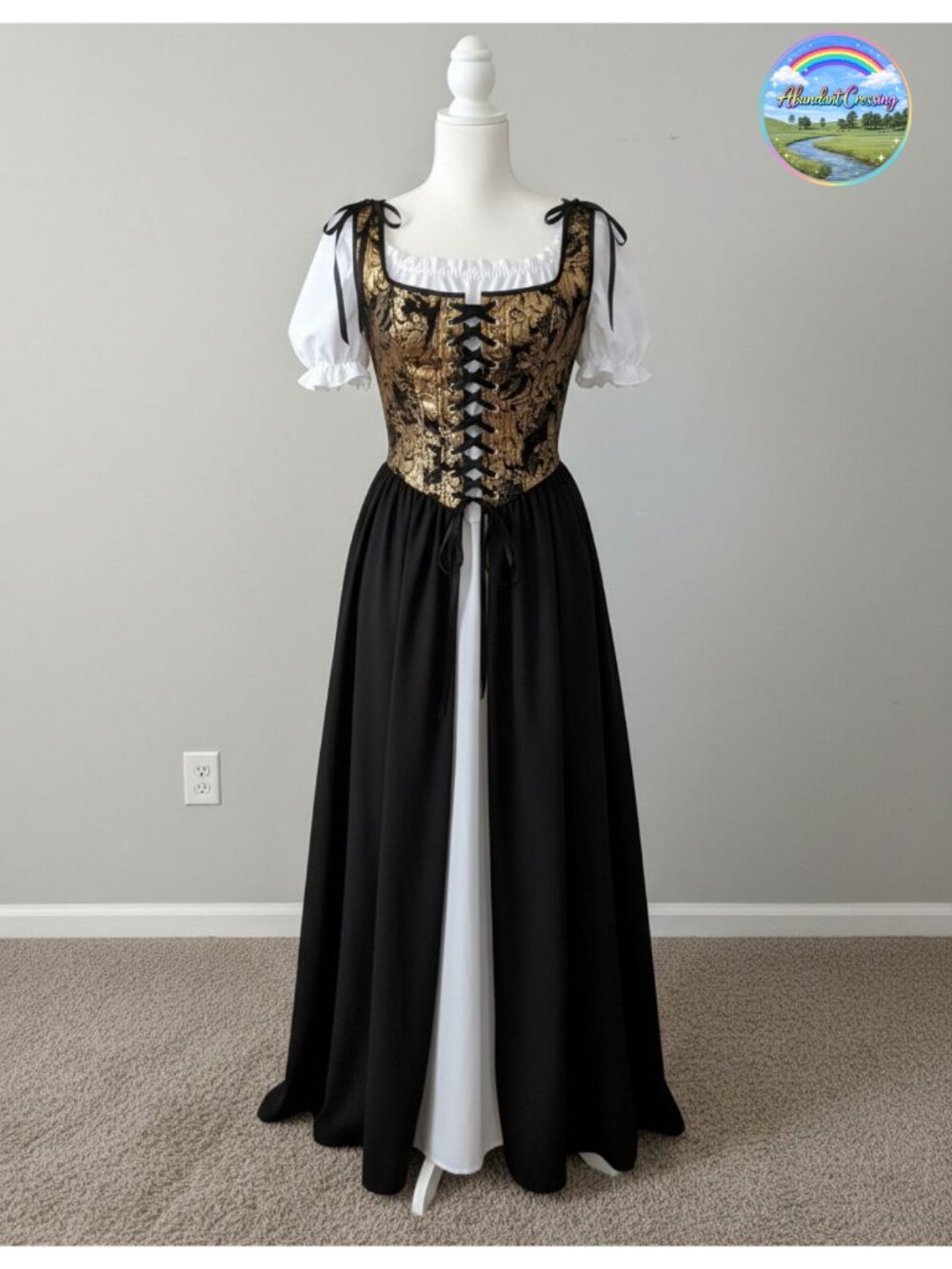 Renaissance Costume Women Medieval Corset Dress Lace Up Two-Piece